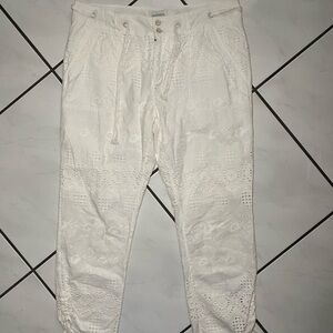 Sundance white crochet pants with scrunched string bottoms